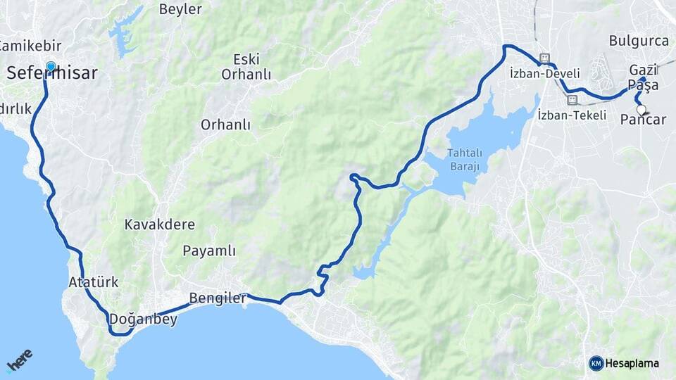 İzmir Seferihisar Pancar Torbalı Arası Kaç Km - Yol Haritası