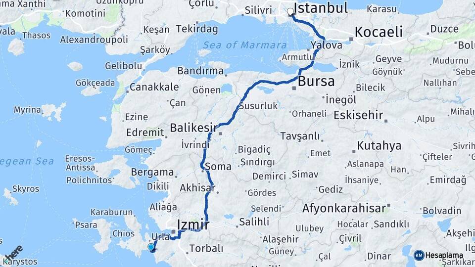 İzmir Seferihisar Sığacık İstanbul Arası Kaç Km - Yol Haritası