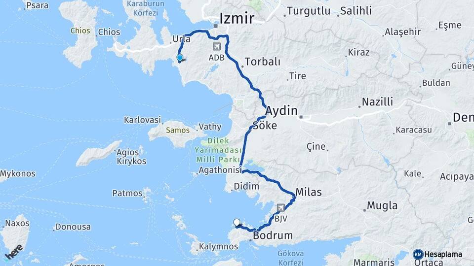 İzmir Seferihisar Yalıkavak Bodrum Muğla Arası Kaç Km - Yol Haritası