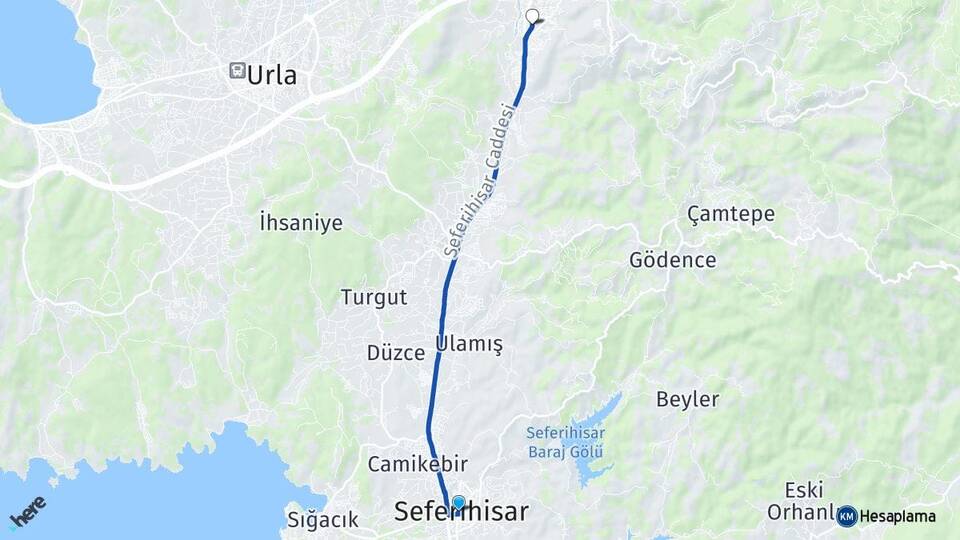 İzmir Seferihisar Yelki Güzelbahçe Arası Kaç Km - Yol Haritası