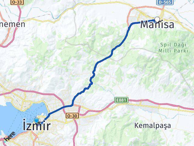 İzmir Şehzadeler Manisa Arası Kaç Km - Yol Haritası