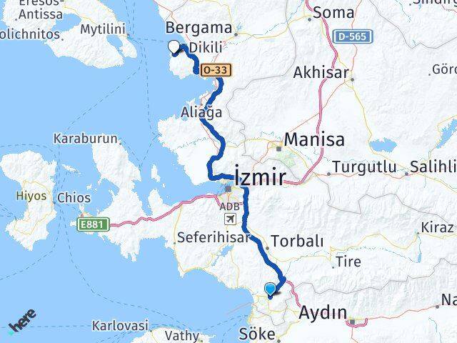 İzmir Selçuk Bademli Dikili Arası Kaç Km - Yol Haritası