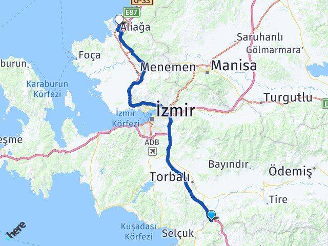 İzmir Selçuk Belevi Aliağa Arası Kaç Km - Yol Haritası
