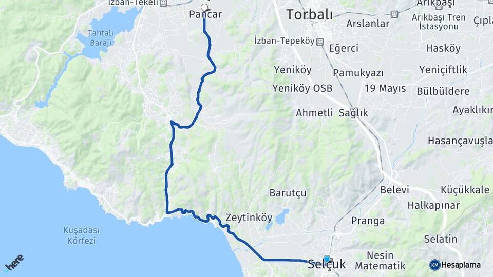 İzmir Selçuk Pancar Torbalı Arası Kaç Km - Yol Haritası