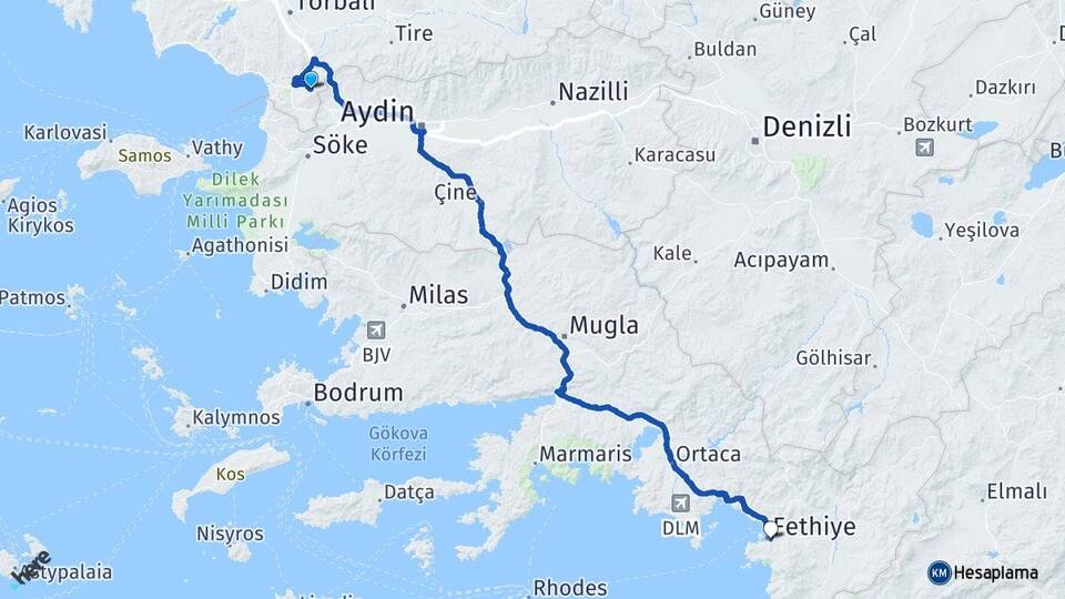 İzmir Selçuk Şirince Fethiye Muğla Arası Kaç Km - Yol Haritası