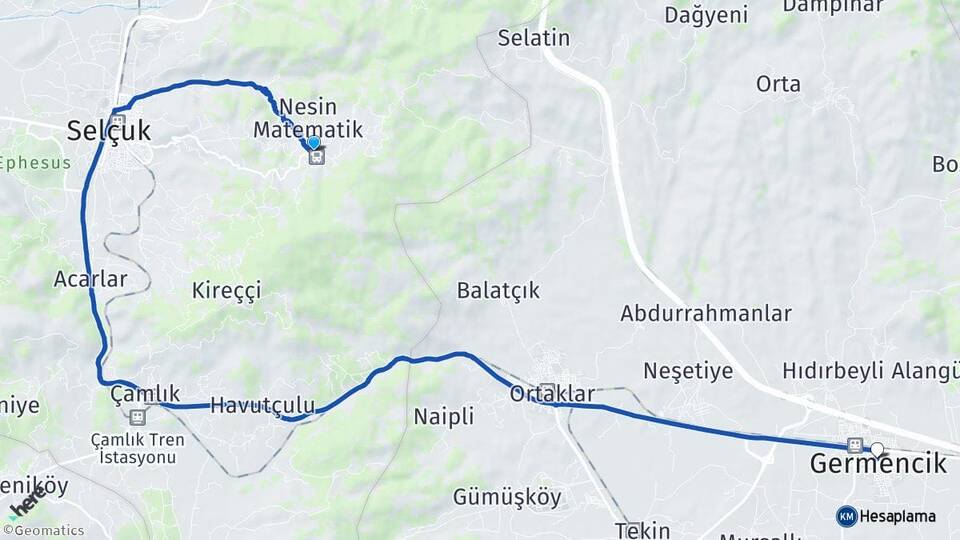 İzmir Selçuk Şirince Germencik Aydın Arası Kaç Km - Yol Haritası