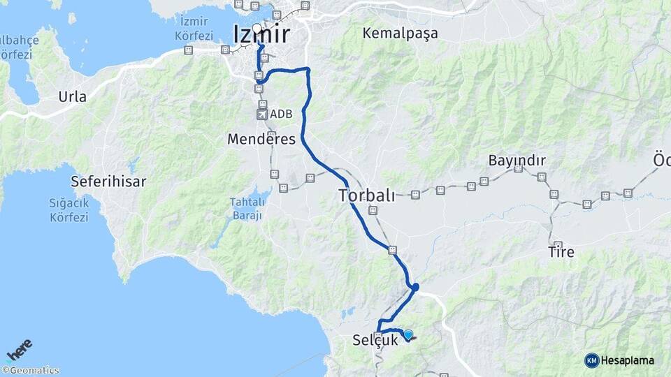 İzmir Selçuk Şirince Konak Arası Kaç Km - Yol Haritası
