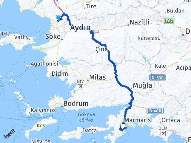 İzmir Selçuk Turunç Marmaris Muğla Arası Kaç Km - Yol Haritası