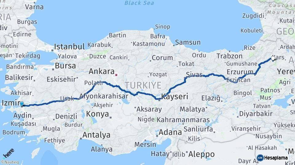 İzmir Şenkaya Erzurum Arası Kaç Km - Yol Haritası