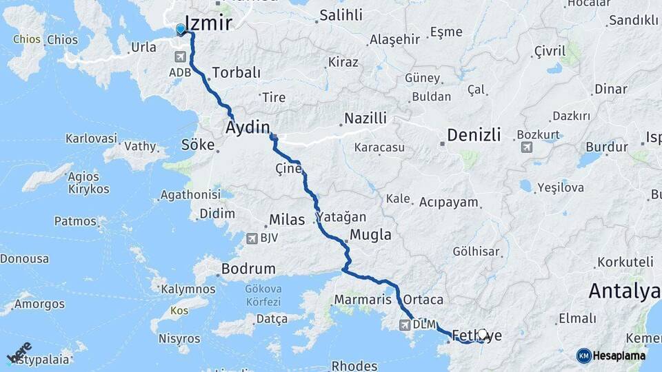 İzmir Seydikemer Muğla Arası Kaç Km - Yol Haritası
