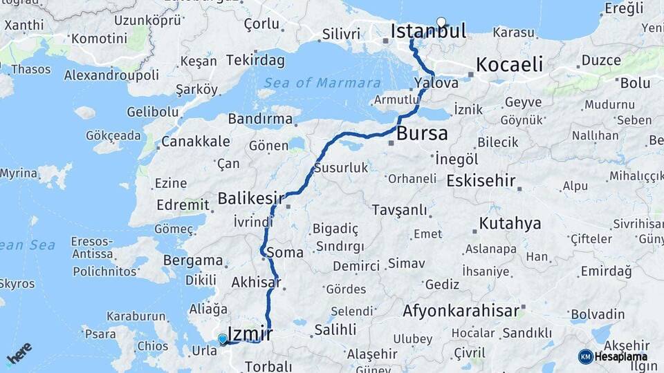 İzmir Şile İstanbul Arası Kaç Km - Yol Haritası