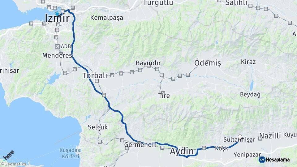 İzmir Sultanhisar Aydın Arası Kaç Km - Yol Haritası