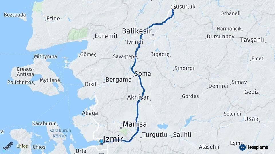 İzmir Susurluk Balıkesir Arası Kaç Km - Yol Haritası