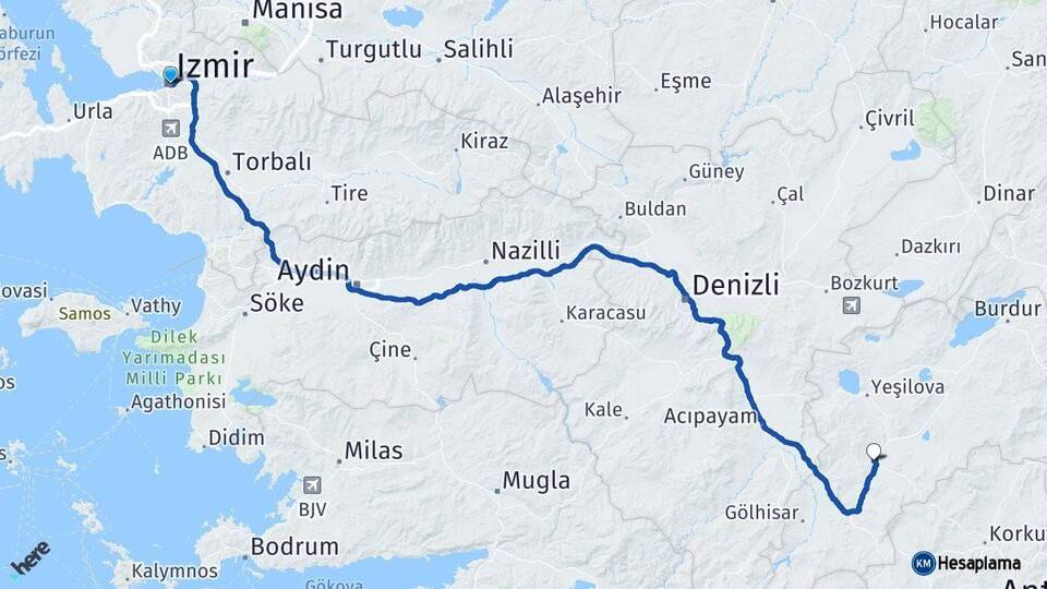 İzmir Tefenni Burdur Arası Kaç Km - Yol Haritası