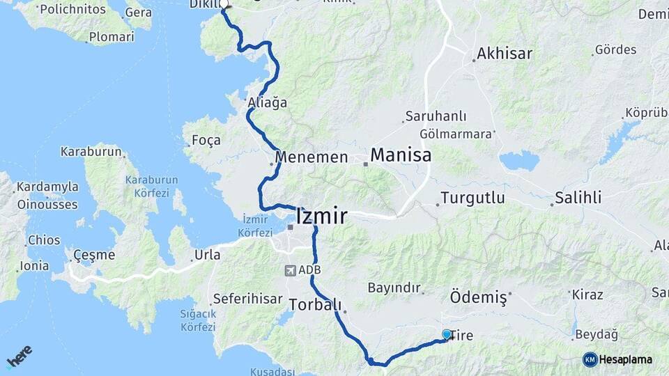 İzmir Tire Dikili Arası Kaç Km - Yol Haritası