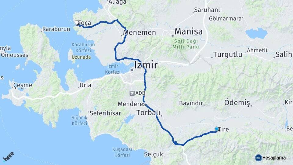 İzmir Tire Foça Arası Kaç Km - Yol Haritası