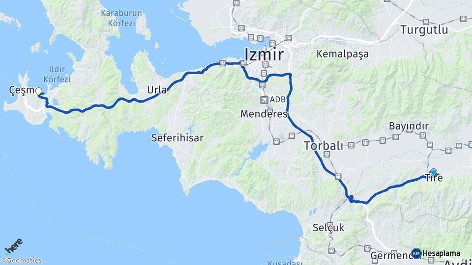İzmir Tire Ilıca Çeşme Arası Kaç Km - Yol Haritası