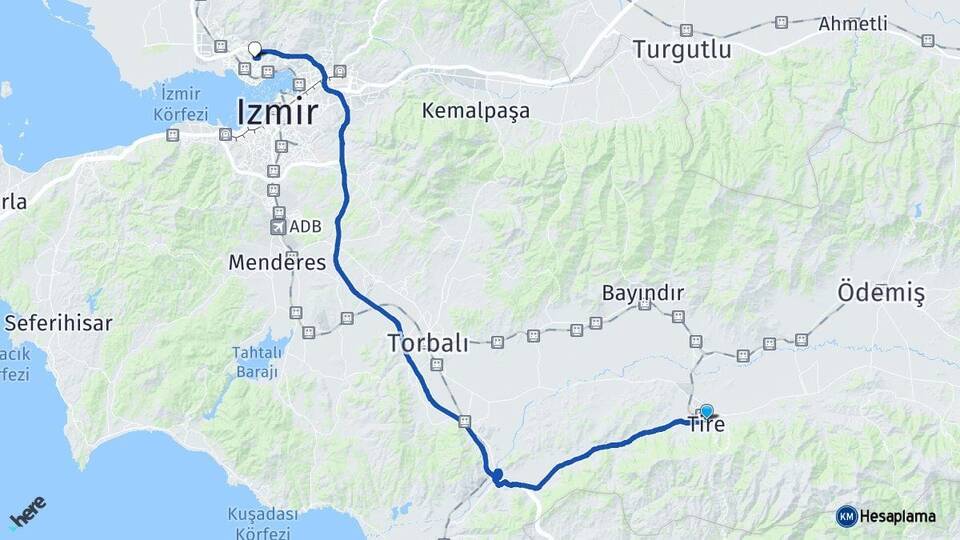 İzmir Tire Karşıyaka Arası Kaç Km - Yol Haritası