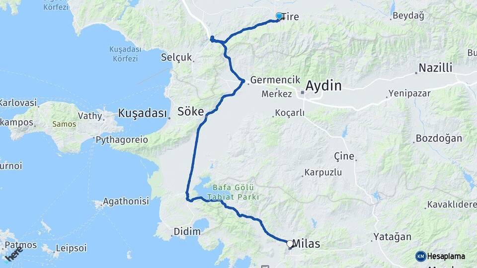 İzmir Tire Milas Muğla Arası Kaç Km - Yol Haritası