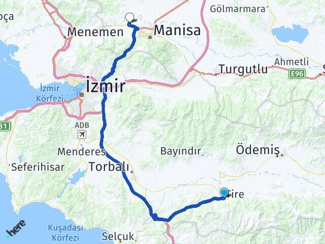 İzmir Tire Muradiye Yunusemre Manisa Arası Kaç Km - Yol Haritası