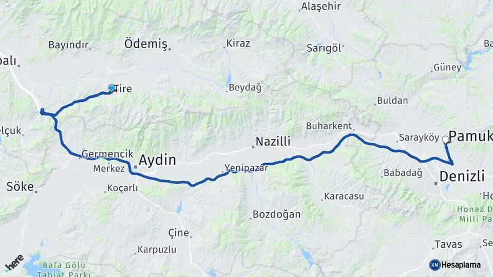 İzmir Tire Pamukkale Denizli Arası Kaç Km - Yol Haritası
