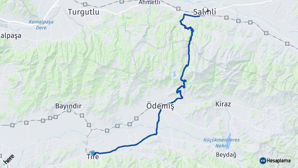 İzmir Tire Salihli Manisa Arası Kaç Km - Yol Haritası