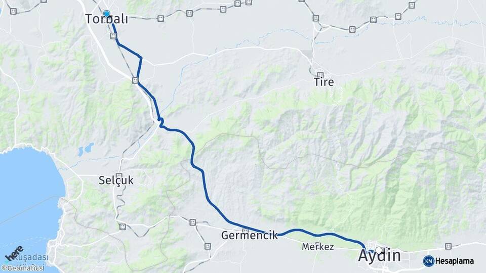 İzmir Torbalı Aydın Arası Kaç Km - Yol Haritası