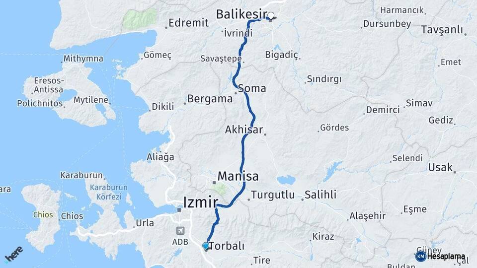 İzmir Torbalı Balıkesir Arası Kaç Km - Yol Haritası
