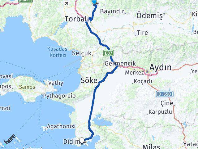 İzmir Torbalı Çakırbeyli Didim Aydın Arası Kaç Km - Yol Haritası