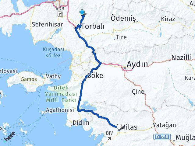 İzmir Torbalı Çakırbeyli Milas Muğla Arası Kaç Km - Yol Haritası