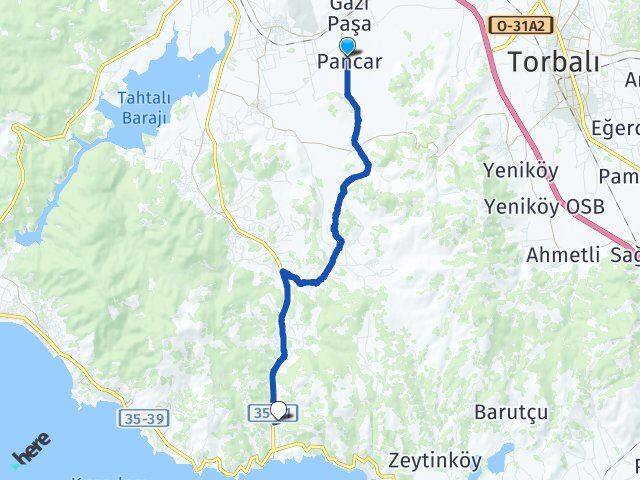 İzmir Torbalı Pancar Menderes Arası Kaç Km - Yol Haritası