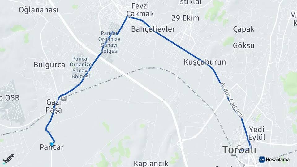 İzmir Torbalı Pancar Torbalı Arası Kaç Km - Yol Haritası