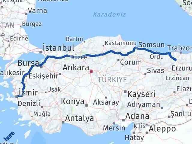 İzmir Torul Gümüşhane Arası Kaç Km - Yol Haritası