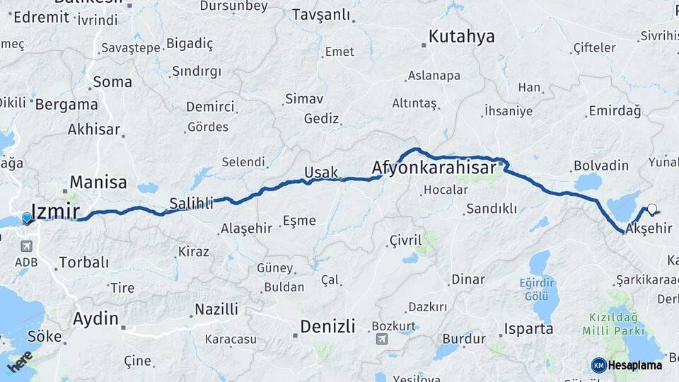 İzmir Tuzlukçu Konya Arası Kaç Km - Yol Haritası