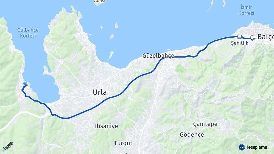 İzmir Urla Gülbahçe Narlıdere Arası Kaç Km - Yol Haritası