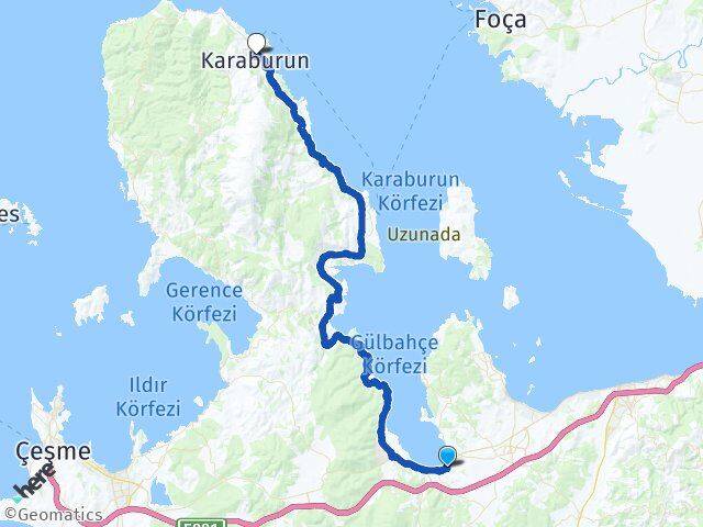 İzmir Urla İçmeler Karaburun Arası Kaç Km - Yol Haritası