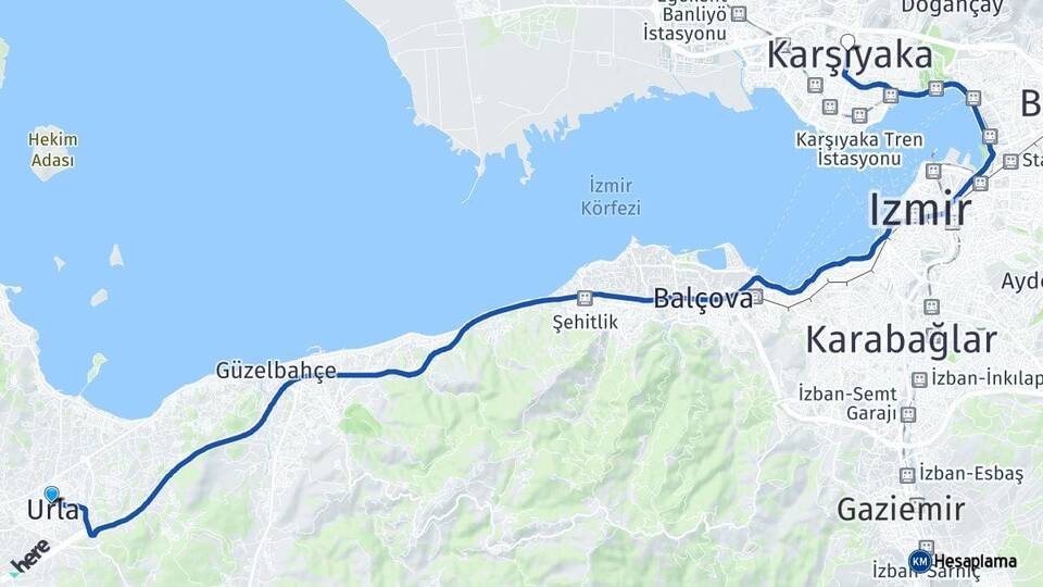 İzmir Urla Karşıyaka Arası Kaç Km - Yol Haritası