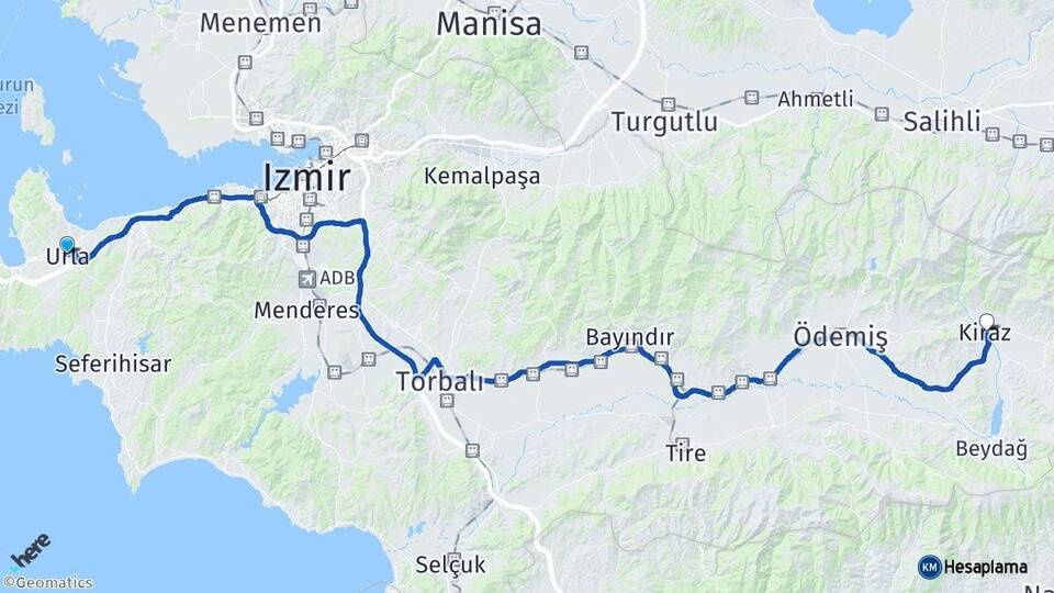 İzmir Urla Kiraz Arası Kaç Km - Yol Haritası