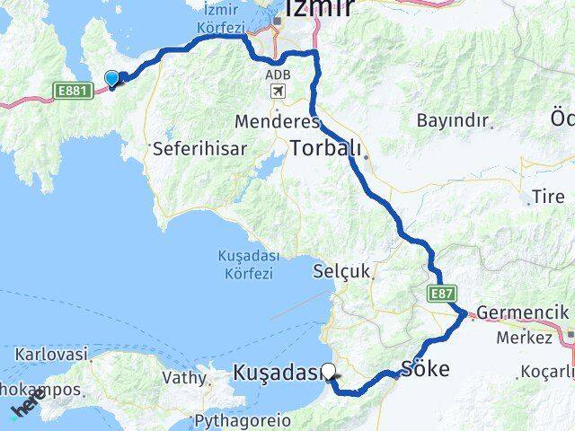 İzmir Urla Kuşçular Kuşadası Aydın Arası Kaç Km - Yol Haritası