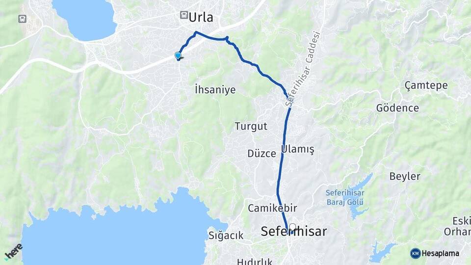 İzmir Urla Kuşçular Seferihisar Arası Kaç Km - Yol Haritası