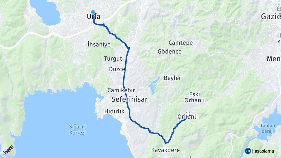 İzmir Urla Orhanlı Seferihisar Arası Kaç Km - Yol Haritası