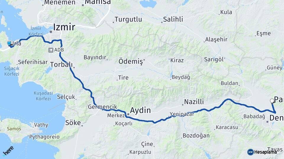 İzmir Urla Pamukkale Denizli Arası Kaç Km - Yol Haritası