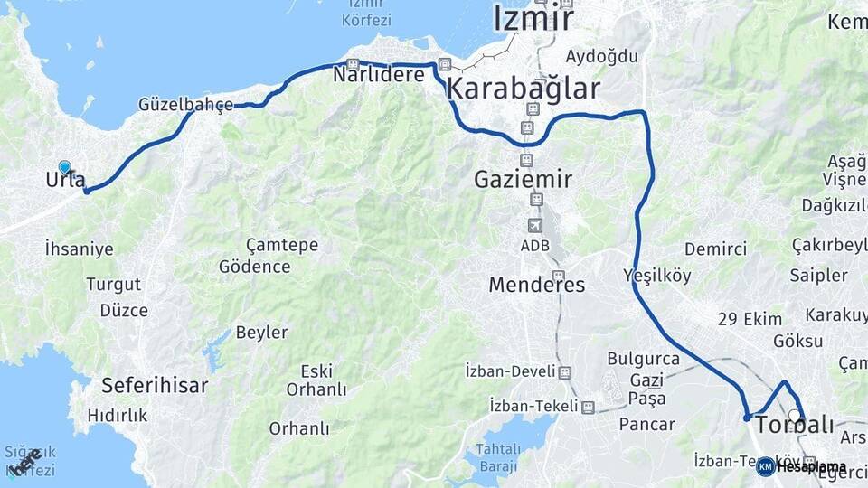 İzmir Urla Torbalı Arası Kaç Km - Yol Haritası