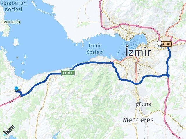 İzmir Urla Yeşilova Bornova Arası Kaç Km - Yol Haritası