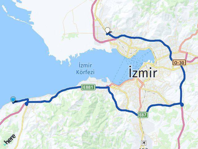 İzmir Urla Zeytinalanı Çiğli Arası Kaç Km - Yol Haritası