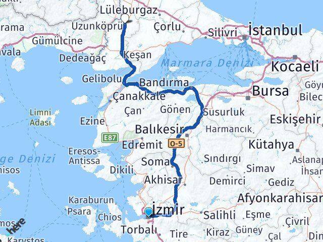 İzmir Uzunköprü Edirne Arası Kaç Km - Yol Haritası
