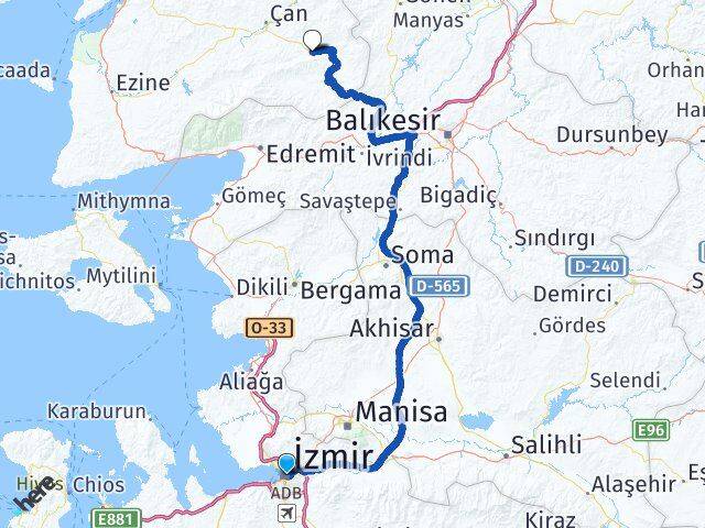 İzmir Yenice Çanakkale Arası Kaç Km - Yol Haritası