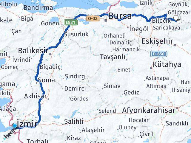 İzmir Yenipazar Bilecik Arası Kaç Km - Yol Haritası