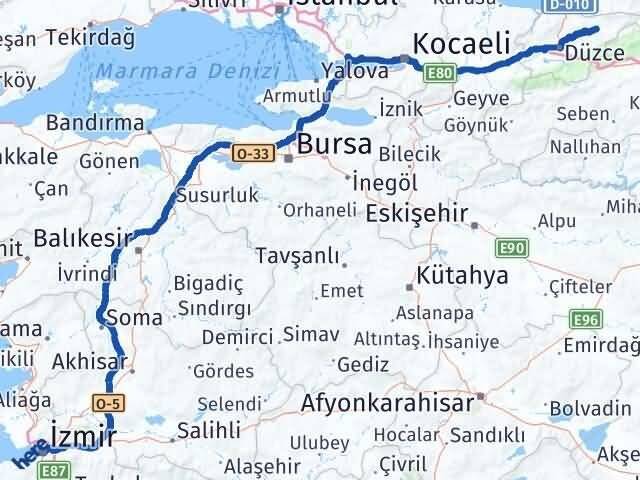 İzmir Yığılca Düzce Arası Kaç Km - Yol Haritası