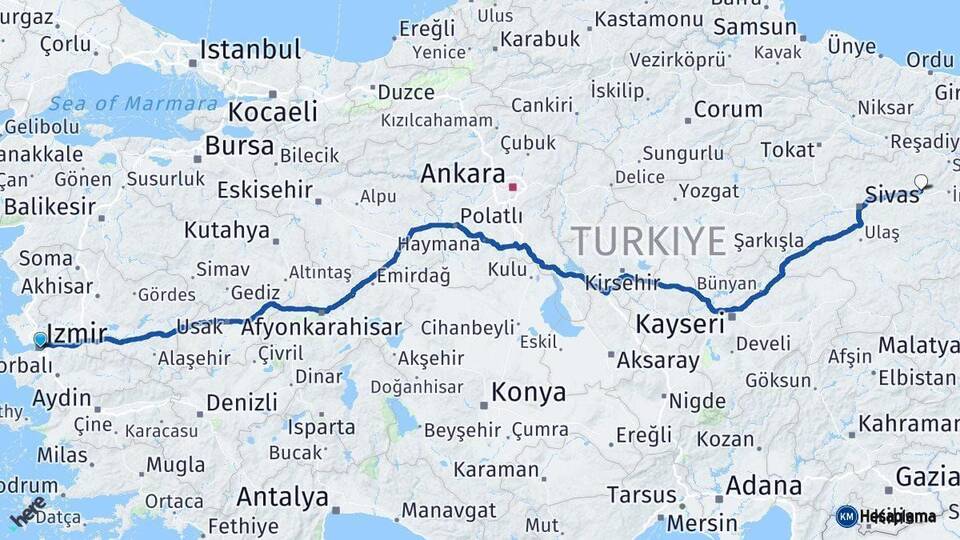 İzmir Zara Sivas Arası Kaç Km - Yol Haritası